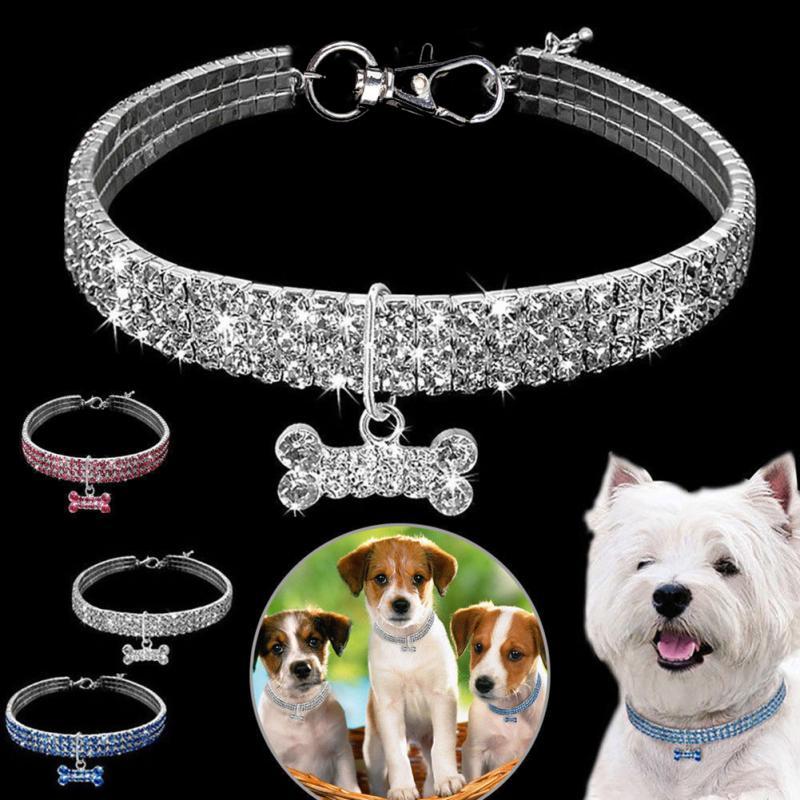 Bling Rhinestone Dog Collar – Crystal Puppy & Cat Collar with Leash for Small & Medium Dogs