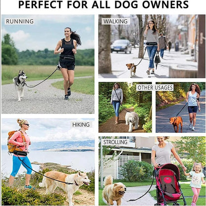 Hands-Free Dog Leash with Bungee – Adjustable Waist Belt, Phone Pocket & Water Bottle Holder for Large Dogs (Up to 180lbs)