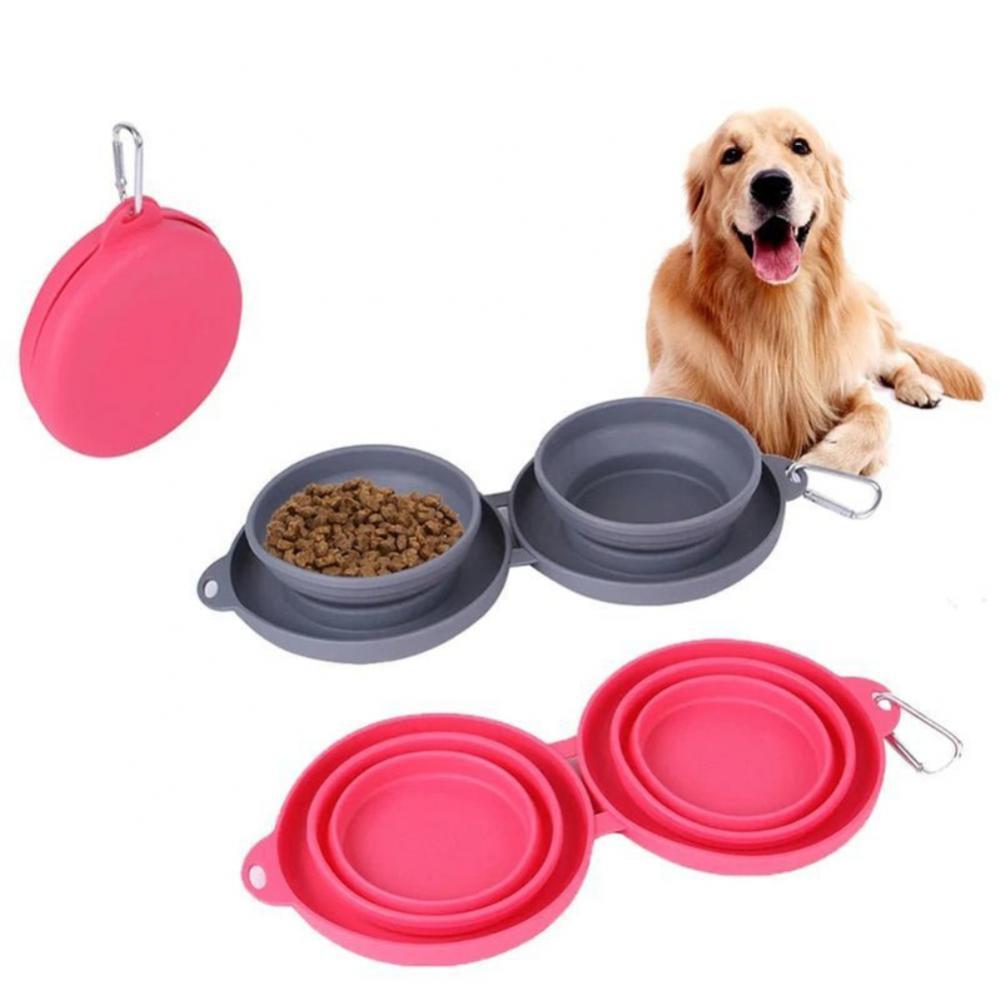 Foldable Double Pet Bowl – Portable Rubber Feeding Dish for Dogs & Cats