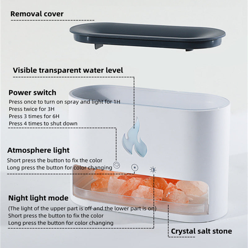 Flame Humidifier & Aromatherapy Diffuser – 3D Simulated Fire Effect with Crystal Salt Lamp