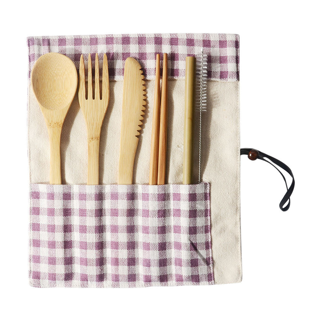 Portable Bamboo Tableware Set – Eco-Friendly 6-Piece Travel Cutlery for Dining On-the-Go