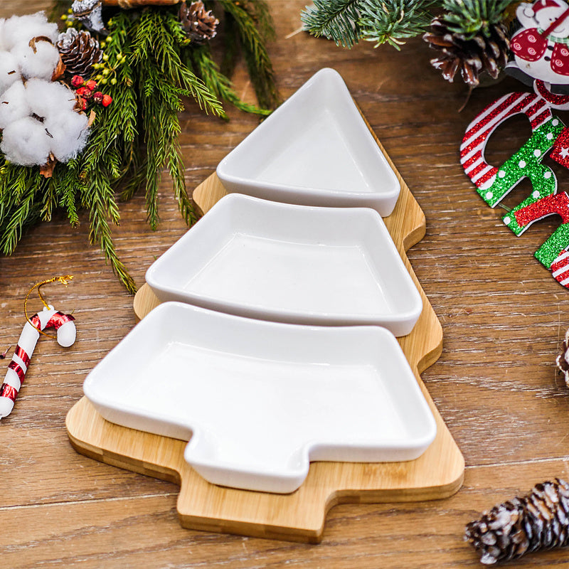 4Pcs Christmas Tree Ceramic Plates – Festive Holiday Dinnerware for Snacks & Desserts