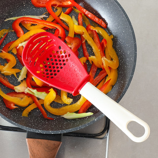 Multifunctional Slotted Cooking Spoon – Garlic Press, Food Masher & Stir-Frying Spatula in One