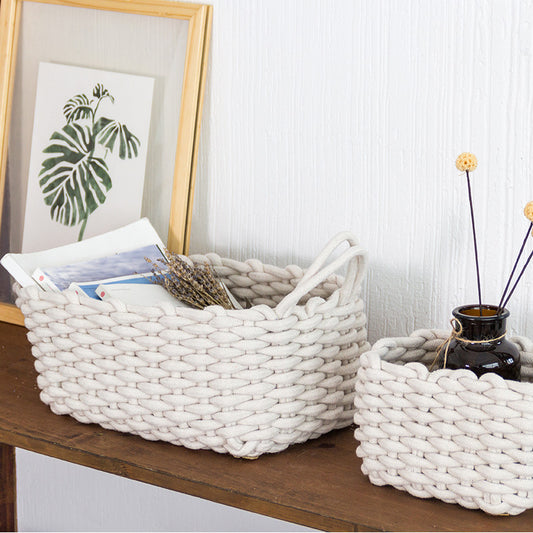 Handmade Cotton Rope Storage Box – Nordic Style Simple Basket