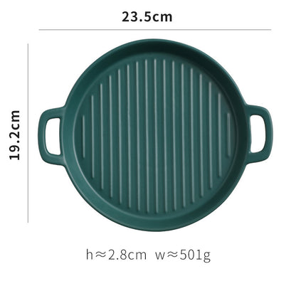 Ceramic Binaural Baking Tray – Round Pizza & Oven-Safe Dish for Stylish Serving