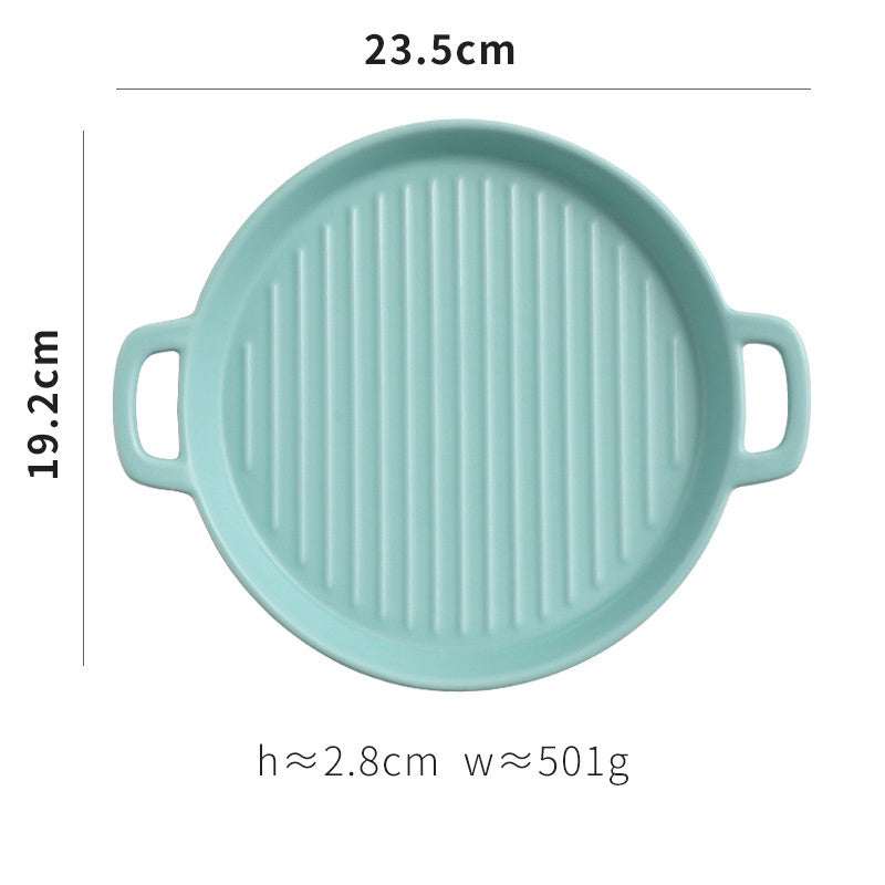 Ceramic Binaural Baking Tray – Round Pizza & Oven-Safe Dish for Stylish Serving