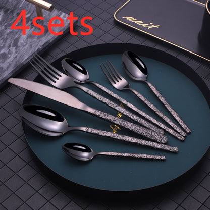 Embossed Textured Handle Steak Cutlery – Elegant Western Style Knife & Fork Set