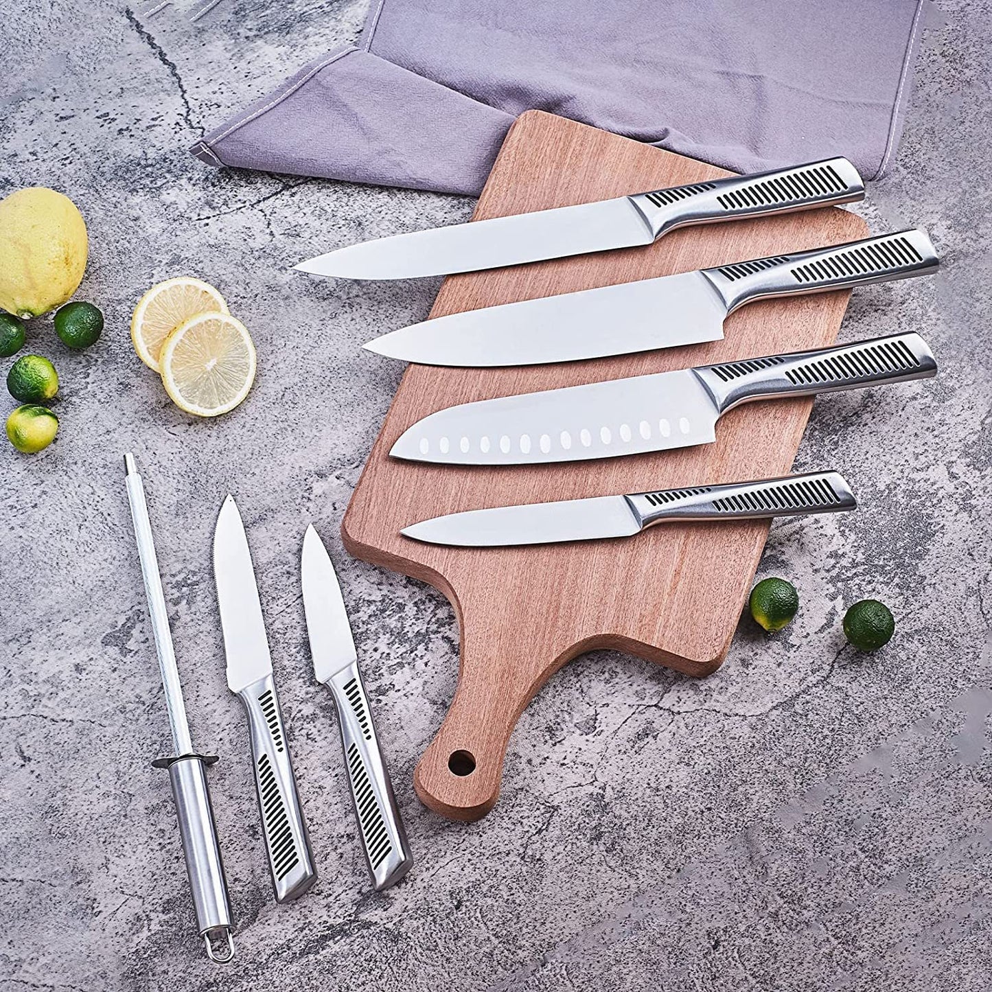 LapEasy 15-Piece Kitchen Knife Set – Stainless Steel Chef Knives with Block & Manual Sharpener