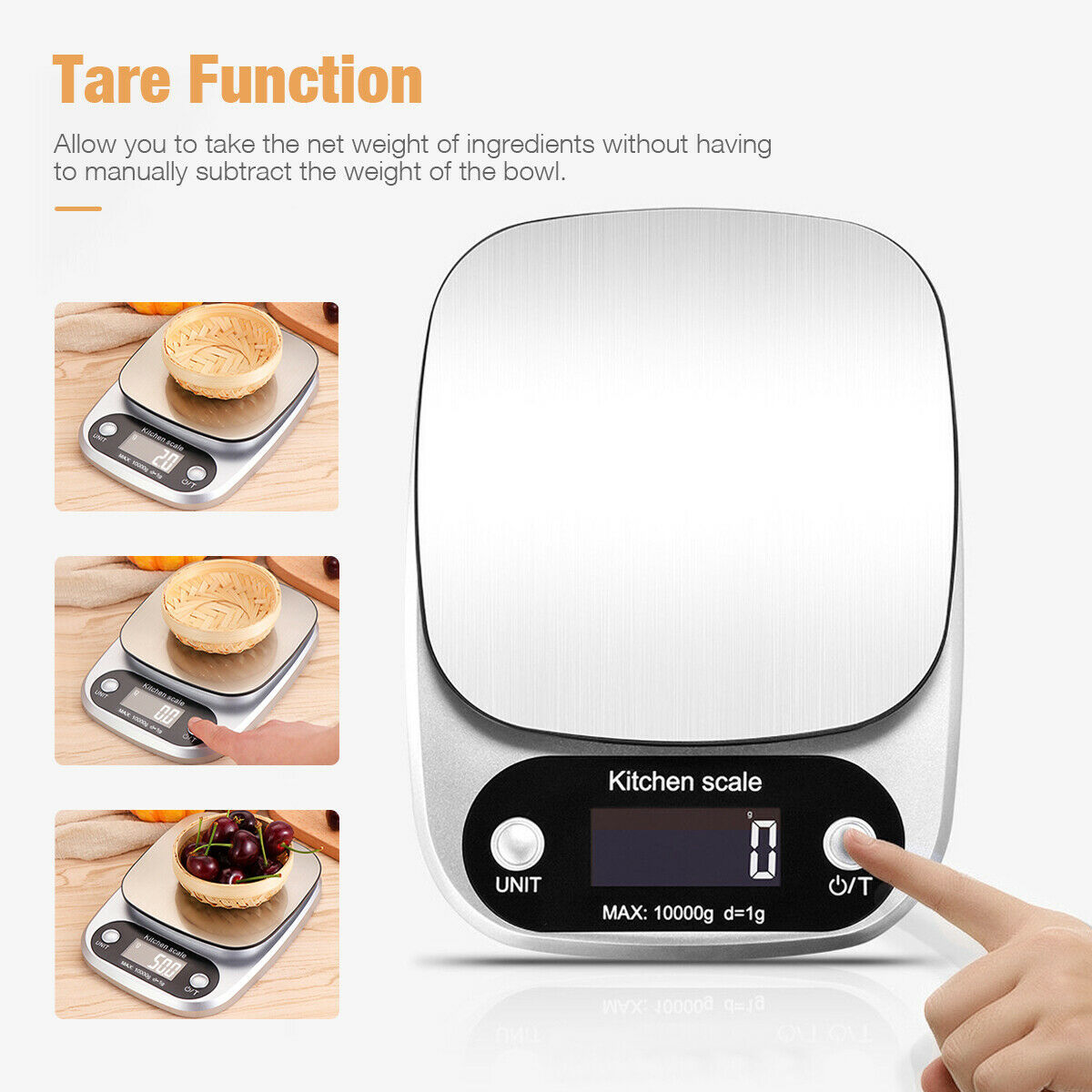 Digital Kitchen Scale – 22lb/1g High-Precision Stainless Steel Food & Postal Weighing Scale for Cooking & Baking