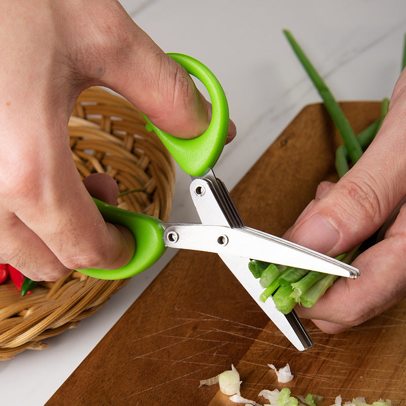 Multifunctional Stainless Steel Herb & Green Onion Scissors – Multi Layer Kitchen Cutter for Spices & Seaweed