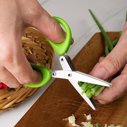 Multifunctional Stainless Steel Herb & Green Onion Scissors – Multi Layer Kitchen Cutter for Spices & Seaweed