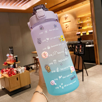 Cute 2000ml Water Bottle with Straw – Portable Hydration Bottle with Motivational Scale & Stickers