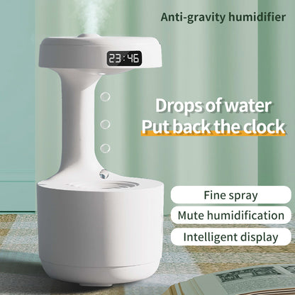 Anti-Gravity Humidifier with Clock – Large-Capacity Water Drop Backflow Aroma Diffuser