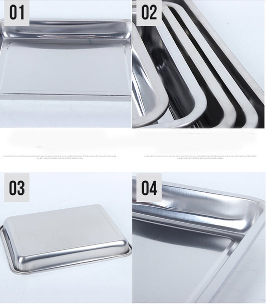 Stainless Steel Storage Trays – Thickened Square & Rectangular Pans for BBQ, Kitchen & Serving