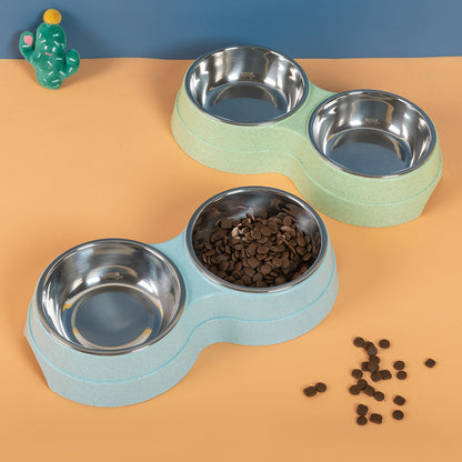 Double Pet Bowls – Stainless Steel Food & Water Feeder for Cats, Puppies & Small Dogs