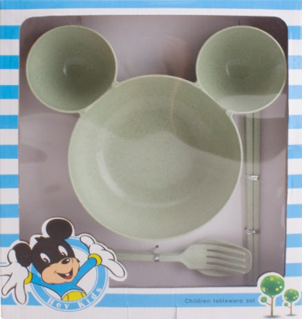 Children's Wheat Straw Dinnerware Set – Cute Mickey Bowl, Fork, Spoon & Chopsticks | Eco-Friendly Gift Set