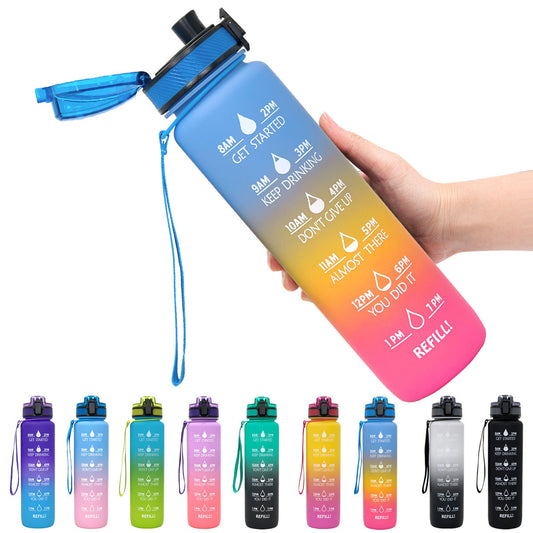 1L Tritan Motivational Water Bottle – Time Marker, Leakproof, Bounce Cover for Sports & Fitness