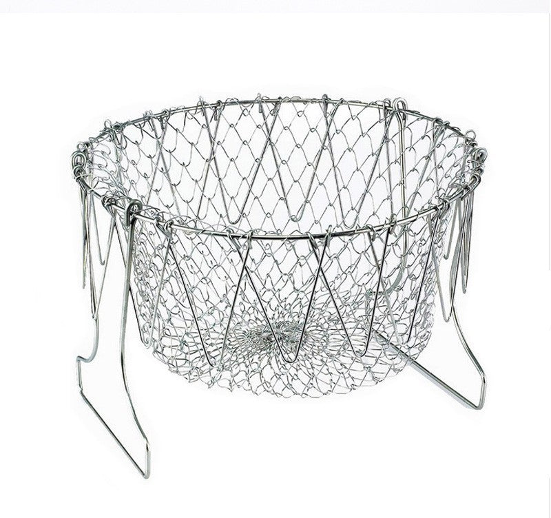 Stainless Steel Foldable Deep Fry Basket – Multi-Function Chef Cooking Tool for Frying & Draining