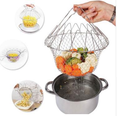 Stainless Steel Foldable Deep Fry Basket – Multi-Function Chef Cooking Tool for Frying & Draining