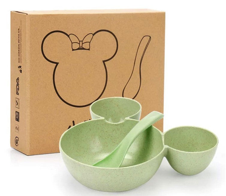 Children's Wheat Straw Dinnerware Set – Cute Mickey Bowl, Fork, Spoon & Chopsticks | Eco-Friendly Gift Set