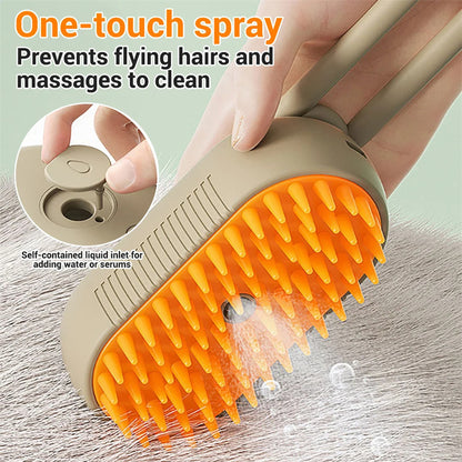 3-in-1 Electric Steam Pet Brush – Grooming, Massage & Hair Removal Comb for Cats & Dogs