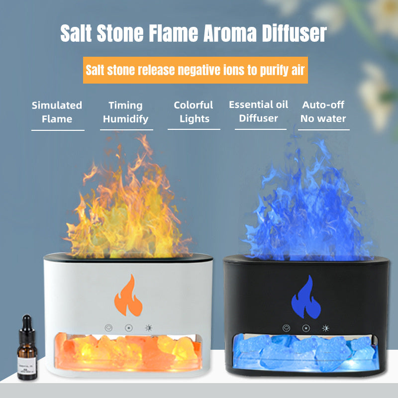 Flame Humidifier & Aromatherapy Diffuser – 3D Simulated Fire Effect with Crystal Salt Lamp