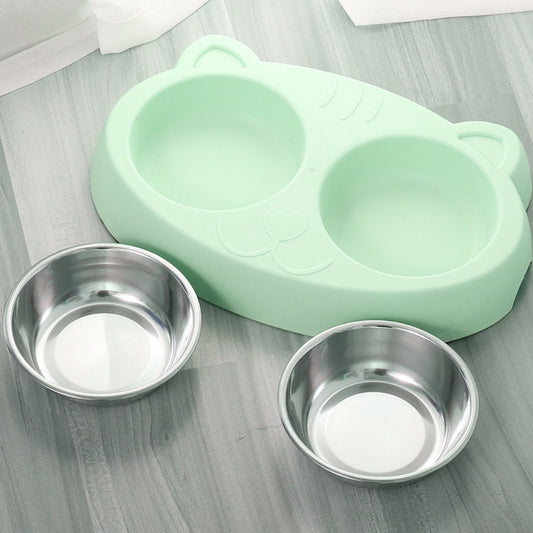 Double Dog Bowls – Stainless Steel Food & Water Feeder with Non-Slip Resin Base for Cats & Medium Dogs