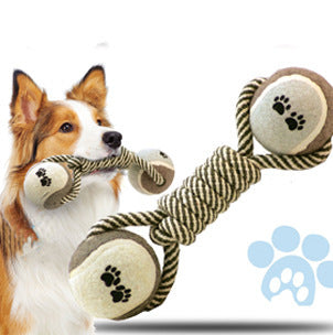 Dumbbell Rope & Tennis Ball Dog Toy – Chew & Teeth Cleaning Interactive Toy