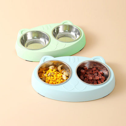 Double Dog Bowls – Stainless Steel Food & Water Feeder with Non-Slip Resin Base for Cats & Medium Dogs