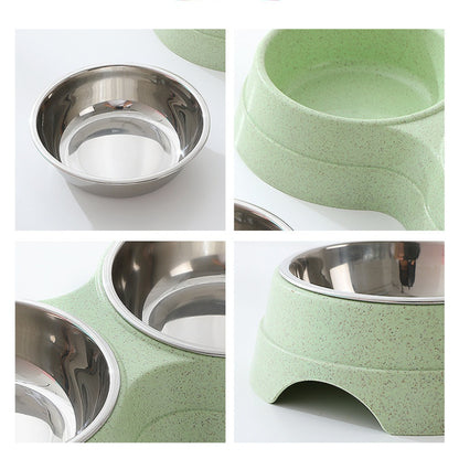 Double Pet Bowls – Stainless Steel Food & Water Feeder for Cats, Puppies & Small Dogs