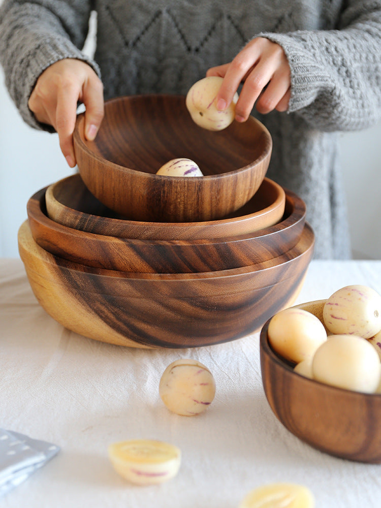 Natural Wooden Bowl – Perfect for Salad, Fruit & Food Storage | Handmade Kitchen & Restaurant Utensil