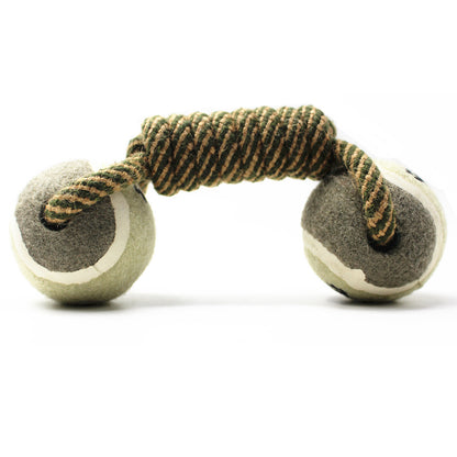 Dumbbell Rope & Tennis Ball Dog Toy – Chew & Teeth Cleaning Interactive Toy