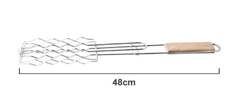 Outdoor Grilling Accessories – Wooden Handle BBQ Tongs & Rack for Sausages, Vegetables & More