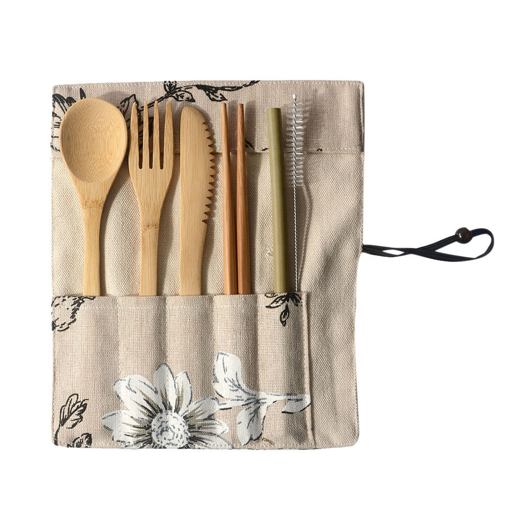 Portable Bamboo Tableware Set – Eco-Friendly 6-Piece Travel Cutlery for Dining On-the-Go