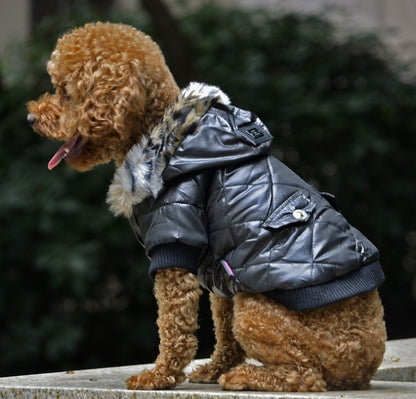 Winter Dog Coat with Fur Collar – Warm & Stylish Pet Clothing for Cold Weather