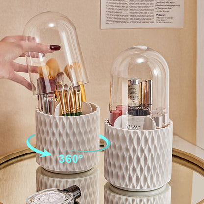 360° Rotating Acrylic Makeup Brush Holder – Large-Capacity Transparent Cosmetic Organizer with Lid