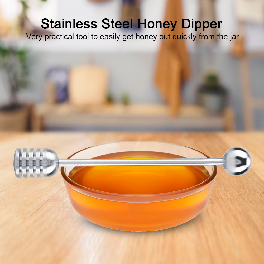 Solid Stainless Steel Honey Dipper Drizzler Stirrer Spoon Mixing  Stick Tool