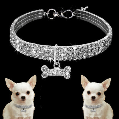 Bling Rhinestone Dog Collar – Crystal Puppy & Cat Collar with Leash for Small & Medium Dogs