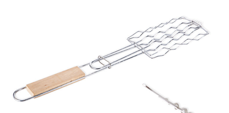 Outdoor Grilling Accessories – Wooden Handle BBQ Tongs & Rack for Sausages, Vegetables & More