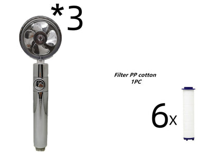 Turbocharged Propeller Shower Head – High-Pressure Handheld Nozzle with Stop Button & Cotton Filter