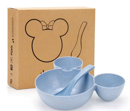 Children's Wheat Straw Dinnerware Set – Cute Mickey Bowl, Fork, Spoon & Chopsticks | Eco-Friendly Gift Set