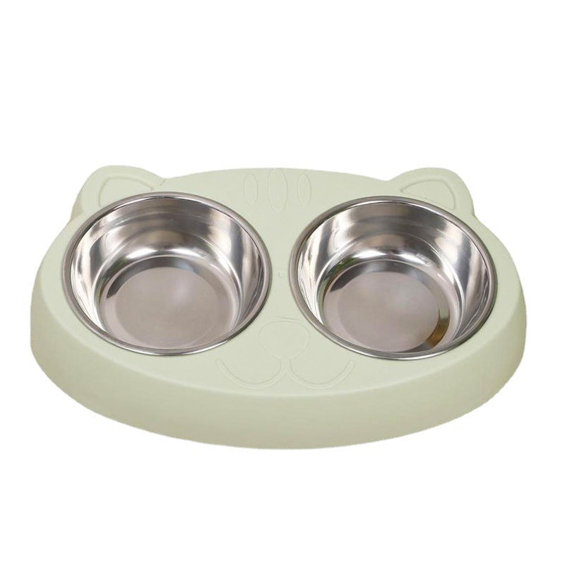 Double Dog Bowls – Stainless Steel Food & Water Feeder with Non-Slip Resin Base for Cats & Medium Dogs