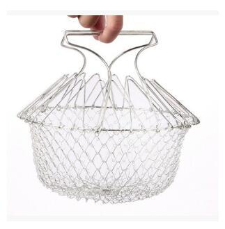 Stainless Steel Foldable Deep Fry Basket – Multi-Function Chef Cooking Tool for Frying & Draining