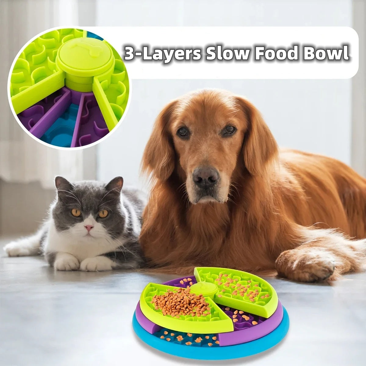 Slow Feeder Bowl for Cats & Dogs – Anti-Choking Puzzle Dish with Rotating Game Design