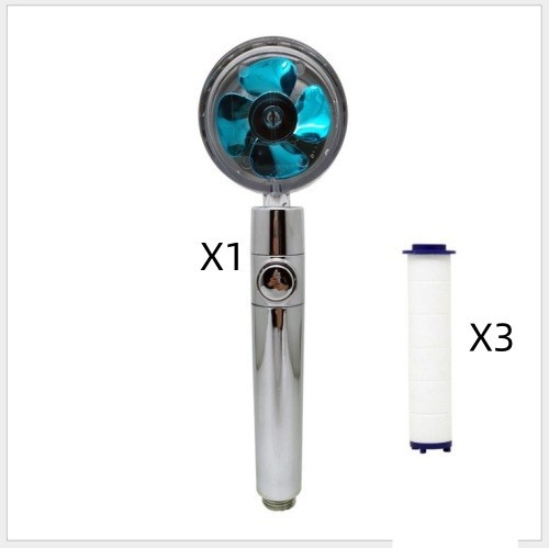 Turbocharged Propeller Shower Head – High-Pressure Handheld Nozzle with Stop Button & Cotton Filter