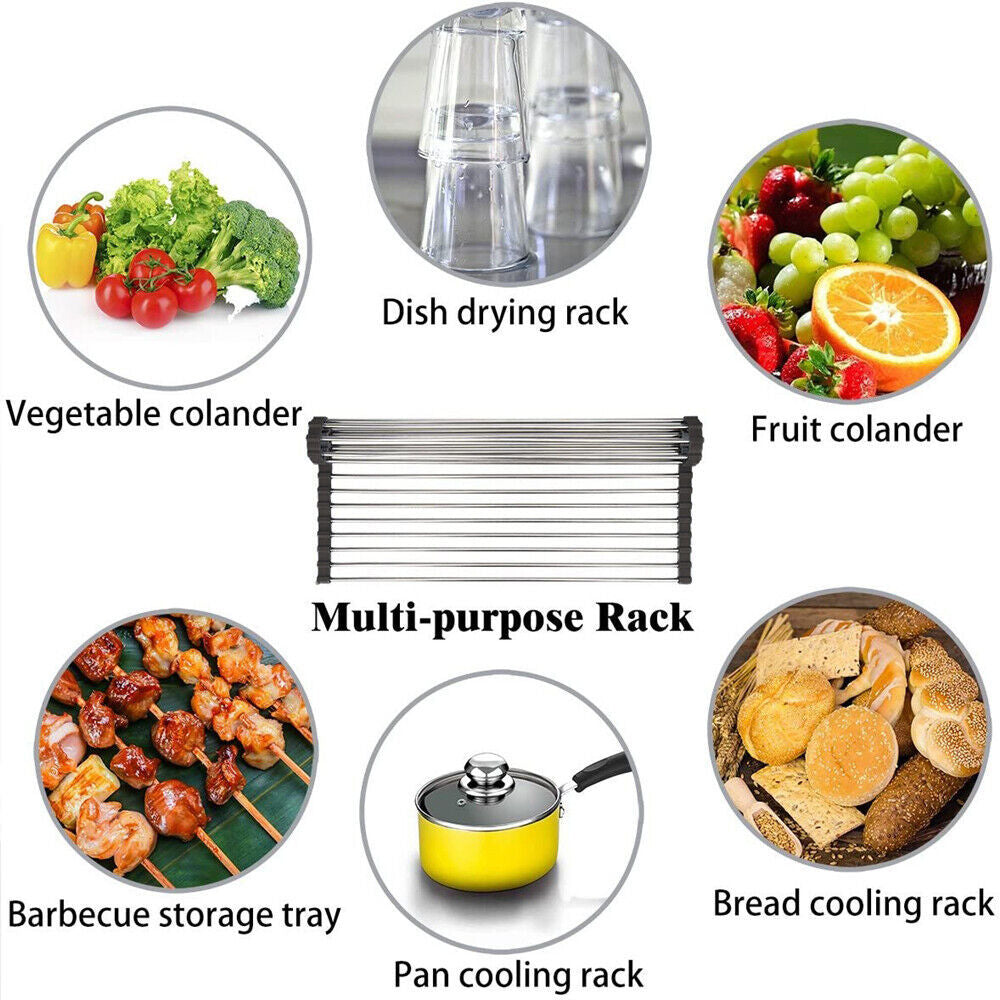 Roll-Up Stainless Steel Sink Drying Rack – Space-Saving Dish Drainer Mat