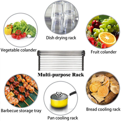 Roll-Up Stainless Steel Sink Drying Rack – Space-Saving Dish Drainer Mat