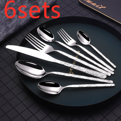 Embossed Textured Handle Steak Cutlery – Elegant Western Style Knife & Fork Set