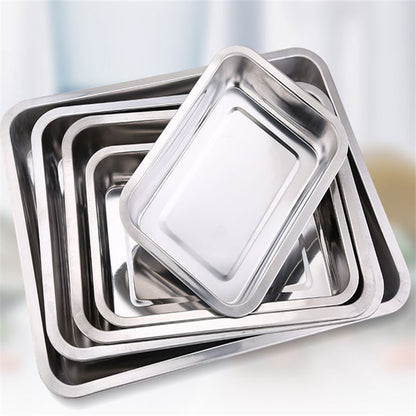 Stainless Steel Storage Trays – Thickened Square & Rectangular Pans for BBQ, Kitchen & Serving