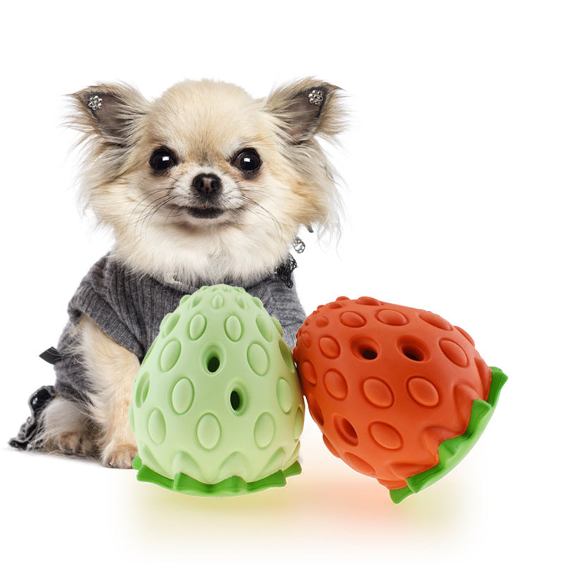 Strawberry Treat Dispensing Toy – Chew-Resistant Food Leak Ball for Dogs & Cats